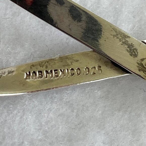 Sterling Silver 925 Mexico HOB 2.36" Modernist Twisted Elongated Hoop Earrings - Picture 9 of 16